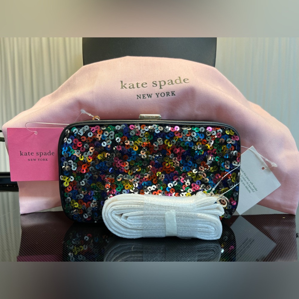 Tonight Sequins Embellished Leather Crossbody Clutch
